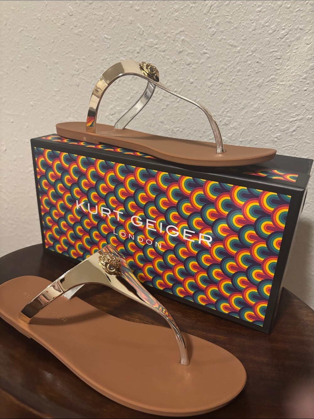 Kurt Geiger Gold Metallic Thong Sandals
